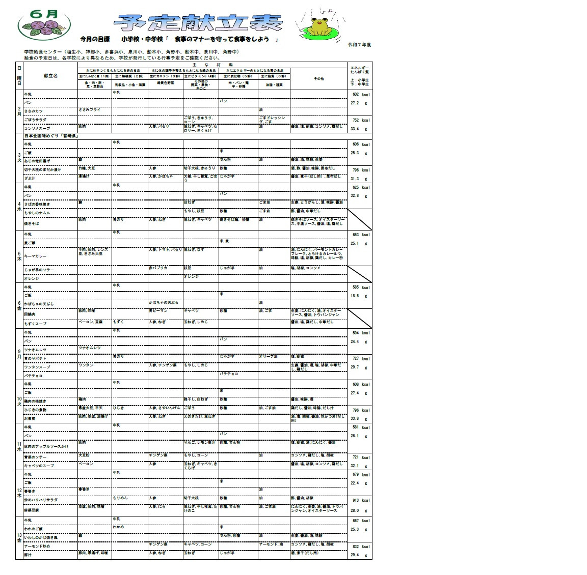 6月献立表1